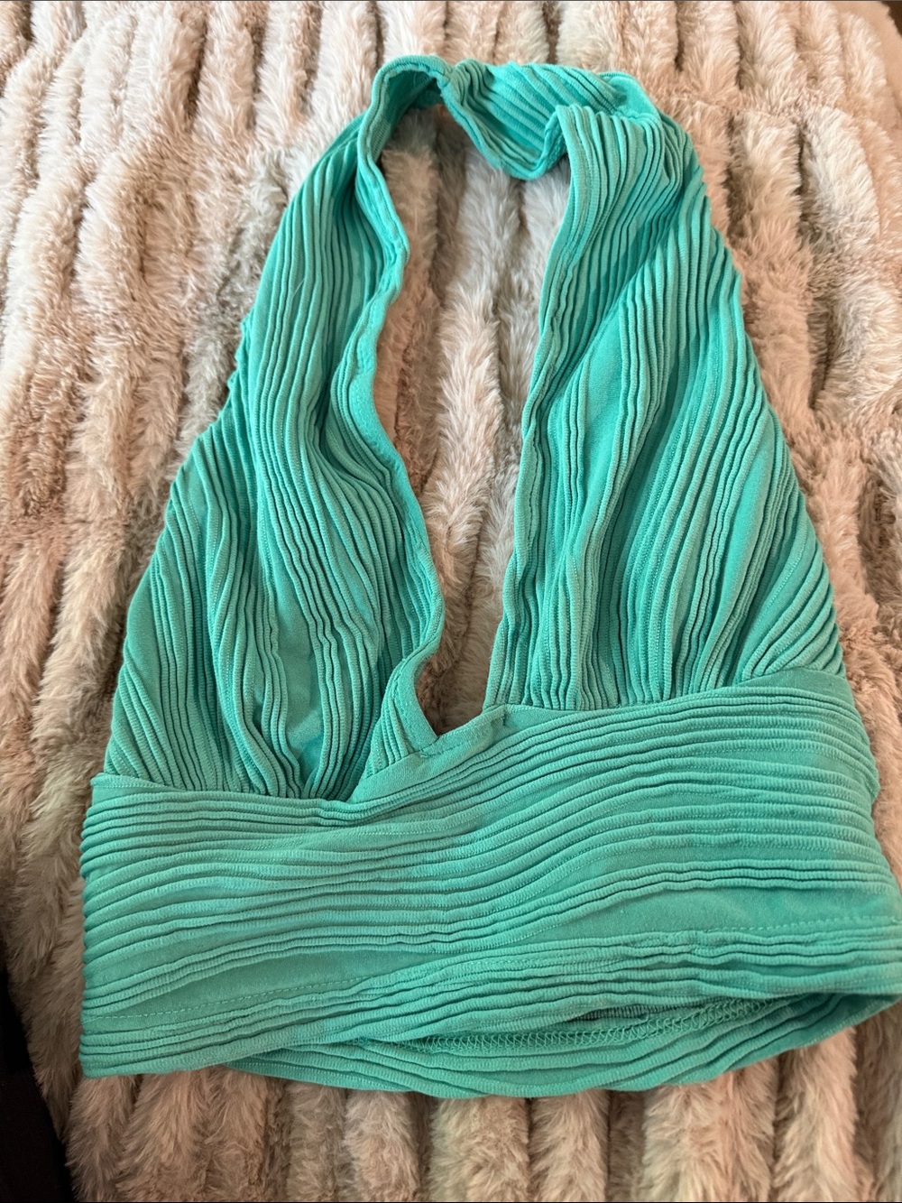 Textured Halter Crop Top in Mint Green